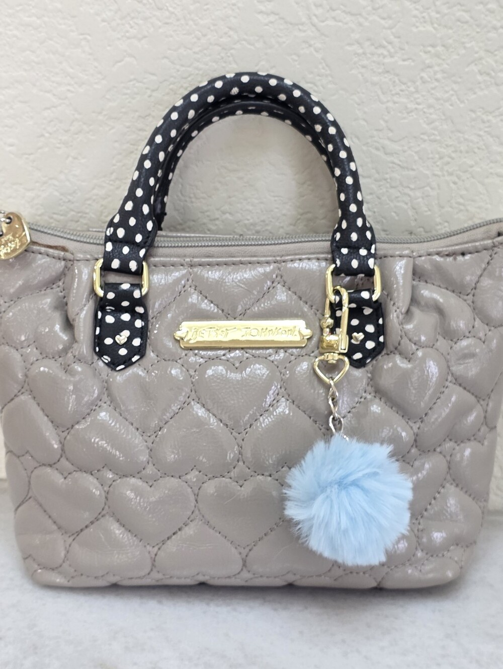 Betsey Johnson Heart Quilted Satchel Gray & Black